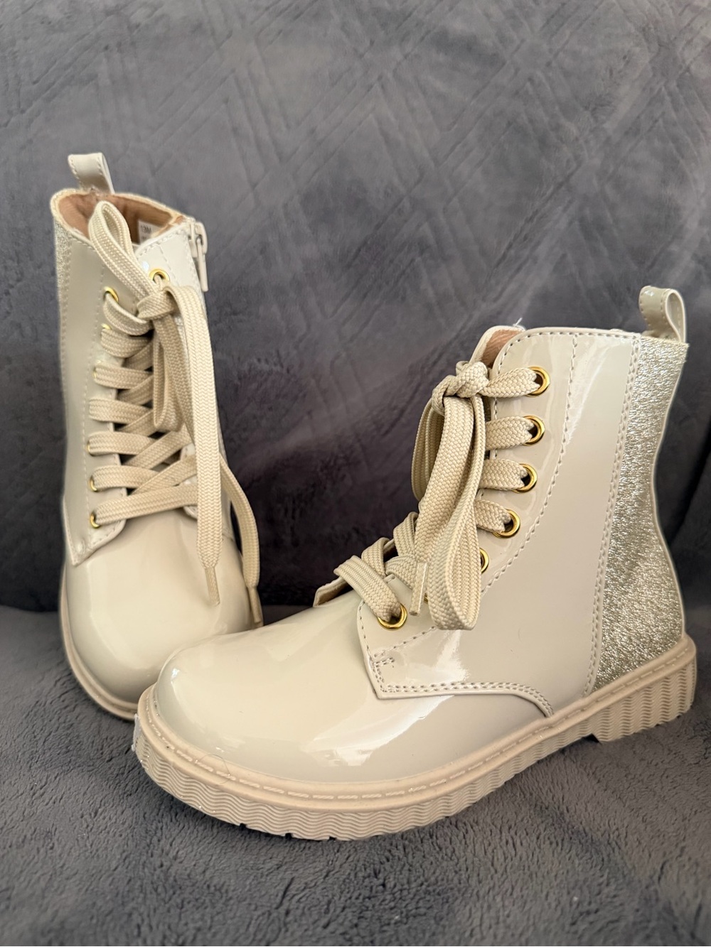 Rachel Shoes’ Zaylee Cream Lace-Up Glitter Back Ankle Boots
